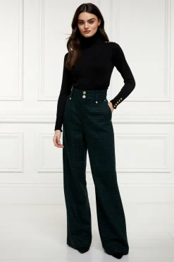 Holland Cooper High Waisted Straight Trouser Emerald Houndstooth Clearance