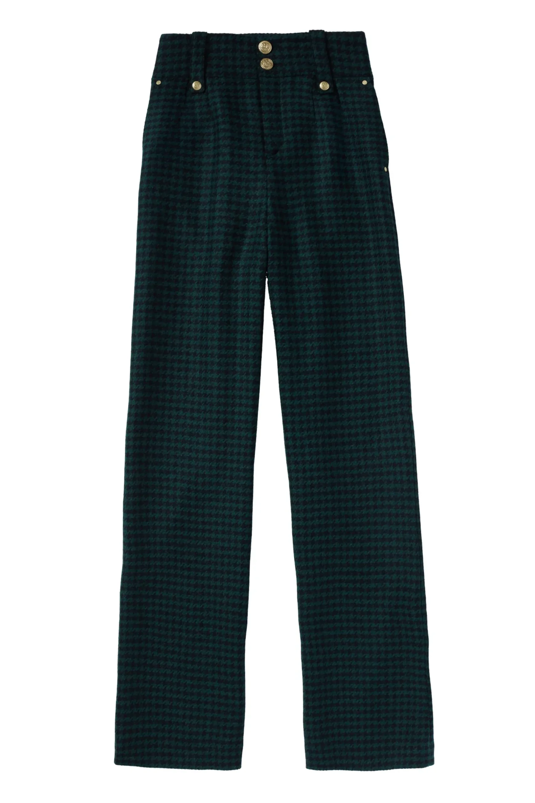 Holland Cooper High Waisted Straight Trouser Emerald Houndstooth Clearance