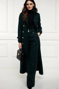 Holland Cooper High Waisted Straight Trouser Emerald Houndstooth Clearance