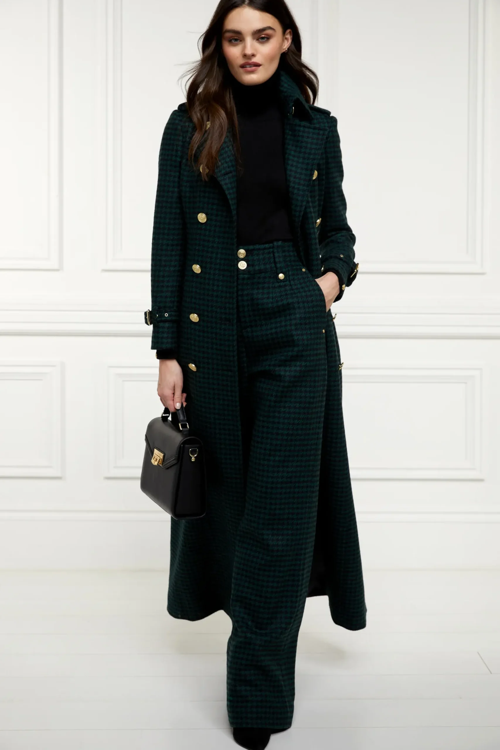 Holland Cooper High Waisted Straight Trouser Emerald Houndstooth Clearance