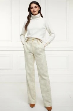 Holland Cooper High Waisted Straight Trouser Ivory Sparkle Tweed Discount
