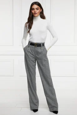 Holland Cooper High Waisted Straight Trouser Black & White Puppy Tooth Outlet