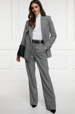 Holland Cooper High Waisted Straight Trouser Black & White Puppy Tooth Outlet