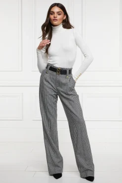 Holland Cooper High Waisted Straight Trouser Black & White Puppy Tooth Outlet