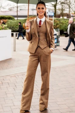 Holland Cooper High Waisted Straight Trouser Tawny Clearance