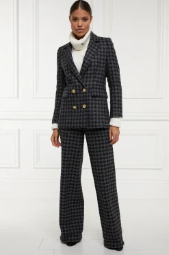 Holland Cooper High Waisted Straight Trouser Large Scale Charcoal Houndstooth Sale