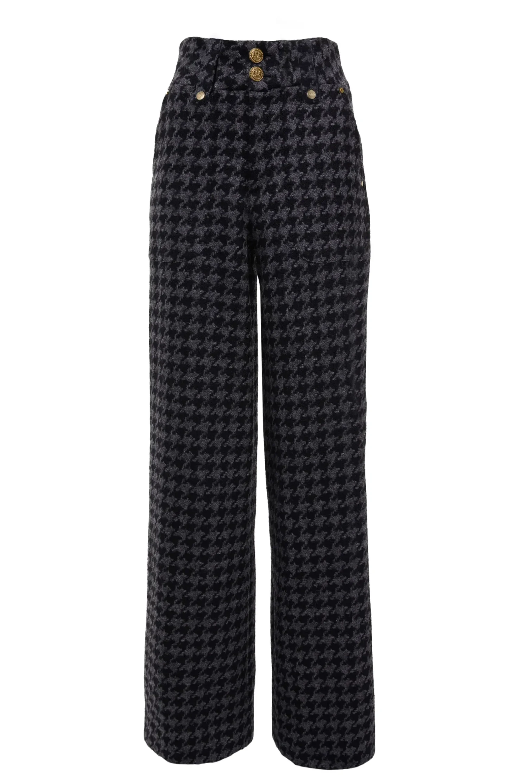 Holland Cooper High Waisted Straight Trouser Large Scale Charcoal Houndstooth Sale
