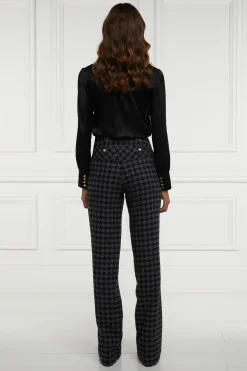 Holland Cooper High Waisted Straight Trouser Large Scale Charcoal Houndstooth Sale