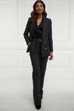 Holland Cooper High Waisted Straight Trouser Large Scale Charcoal Houndstooth Sale
