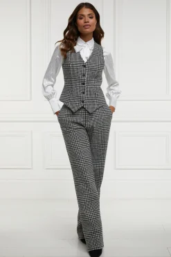 Holland Cooper High Waisted Straight Trouser Large Scale Prince of Wales Mono Discount