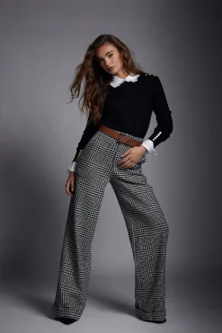 Holland Cooper High Waisted Straight Trouser Large Scale Prince of Wales Mono Discount