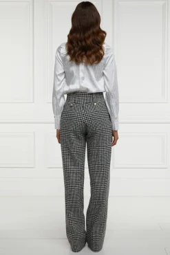 Holland Cooper High Waisted Straight Trouser Large Scale Prince of Wales Mono Discount