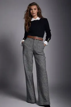 Holland Cooper High Waisted Straight Trouser Large Scale Prince of Wales Mono Discount