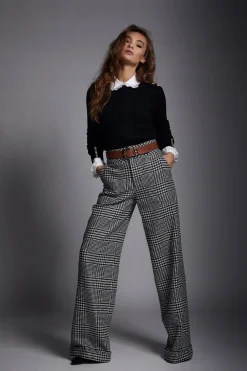 Holland Cooper High Waisted Straight Trouser Large Scale Prince of Wales Mono Discount
