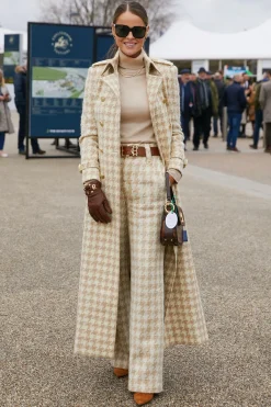 Holland Cooper High Waisted Straight Trouser Camel Houndstooth Discount