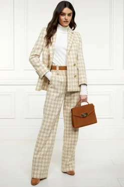 Holland Cooper High Waisted Straight Trouser Camel Houndstooth Discount