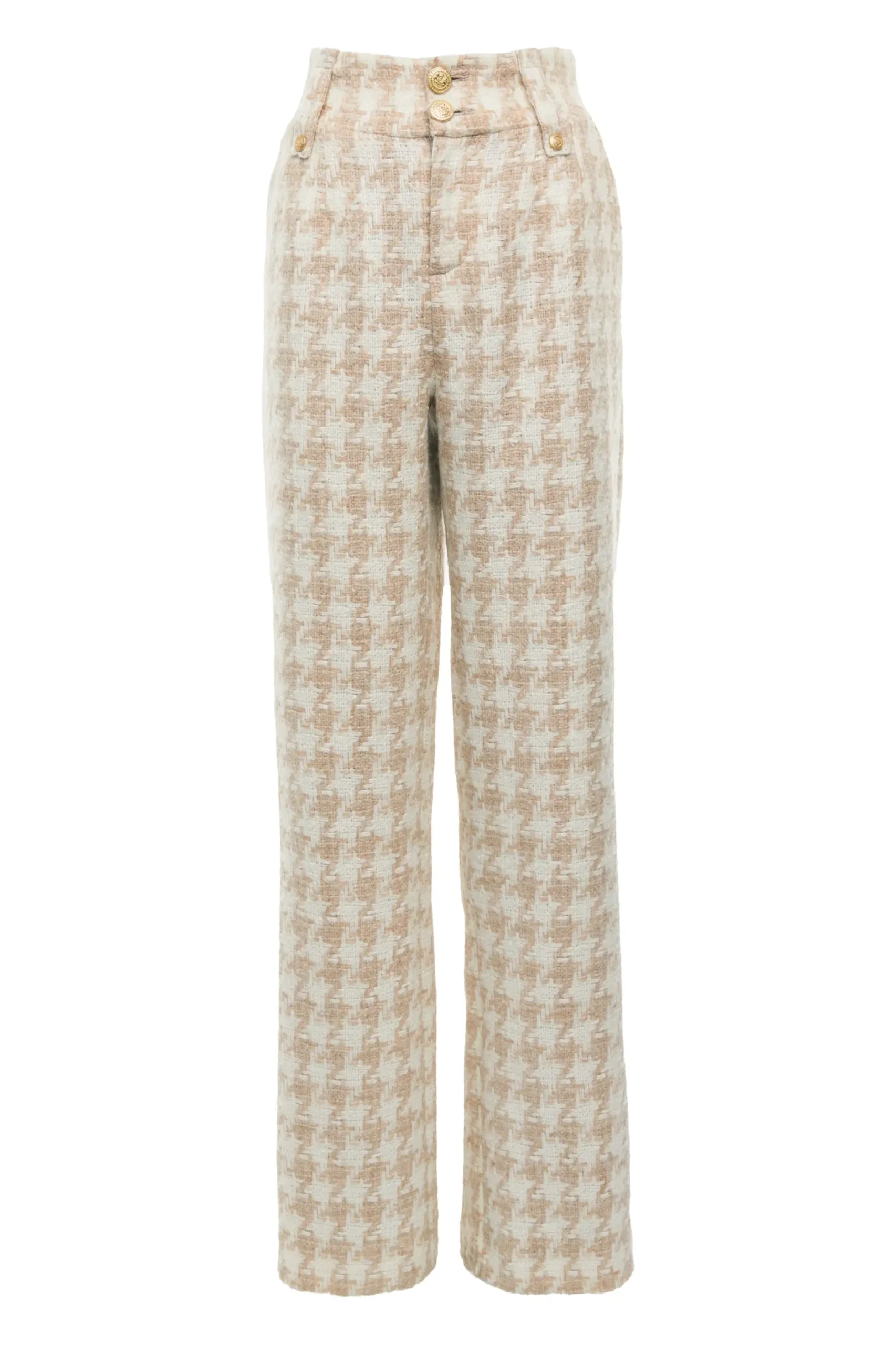 Holland Cooper High Waisted Straight Trouser Camel Houndstooth Discount