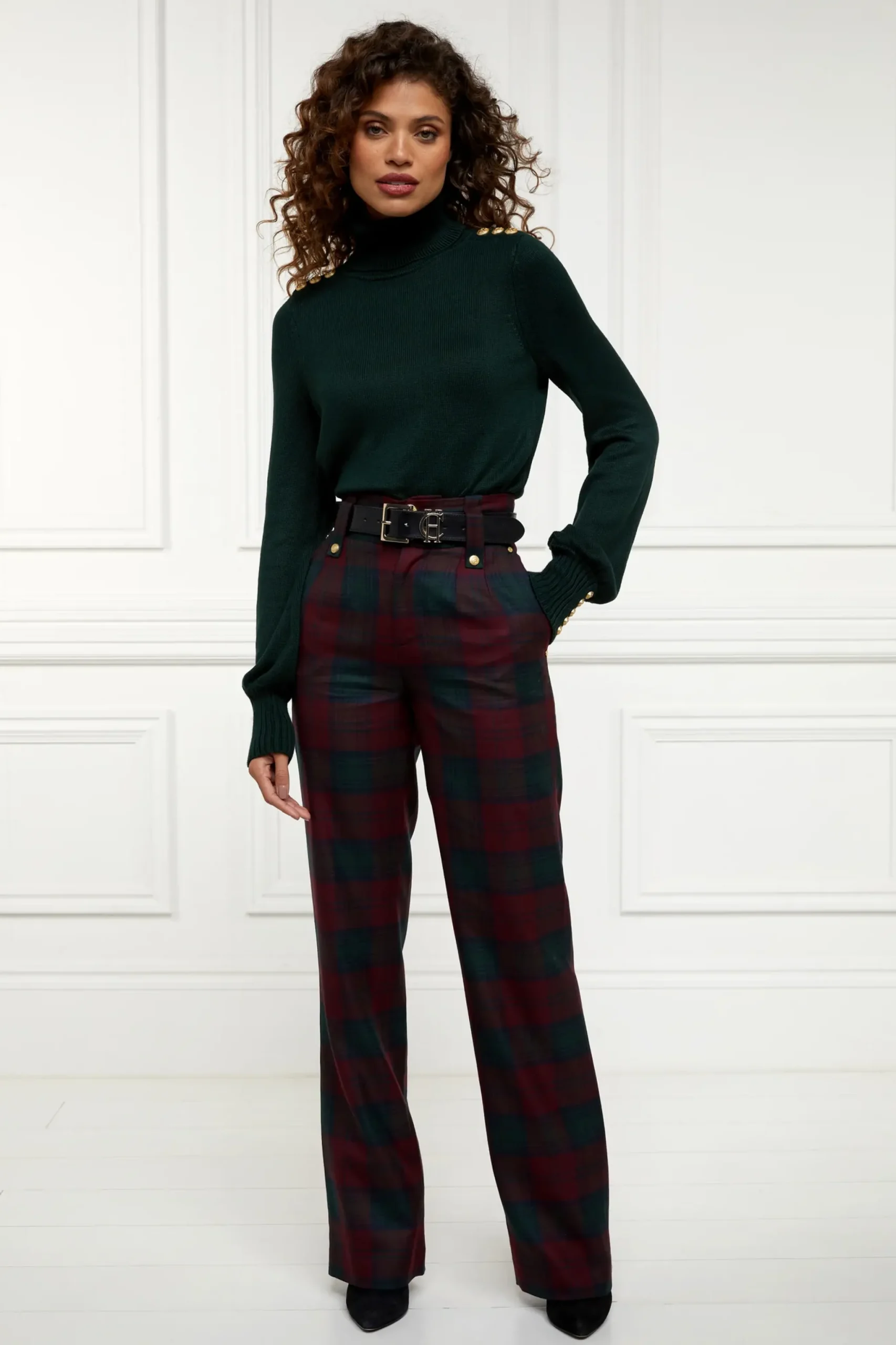 Holland Cooper High Waisted Straight Trouser Mulberry Tartan Discount