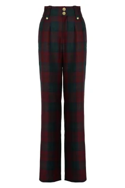 Holland Cooper High Waisted Straight Trouser Mulberry Tartan Discount