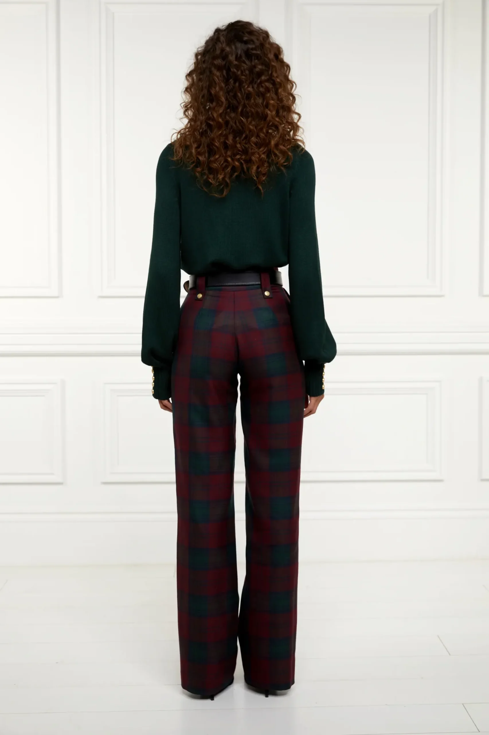 Holland Cooper High Waisted Straight Trouser Mulberry Tartan Discount