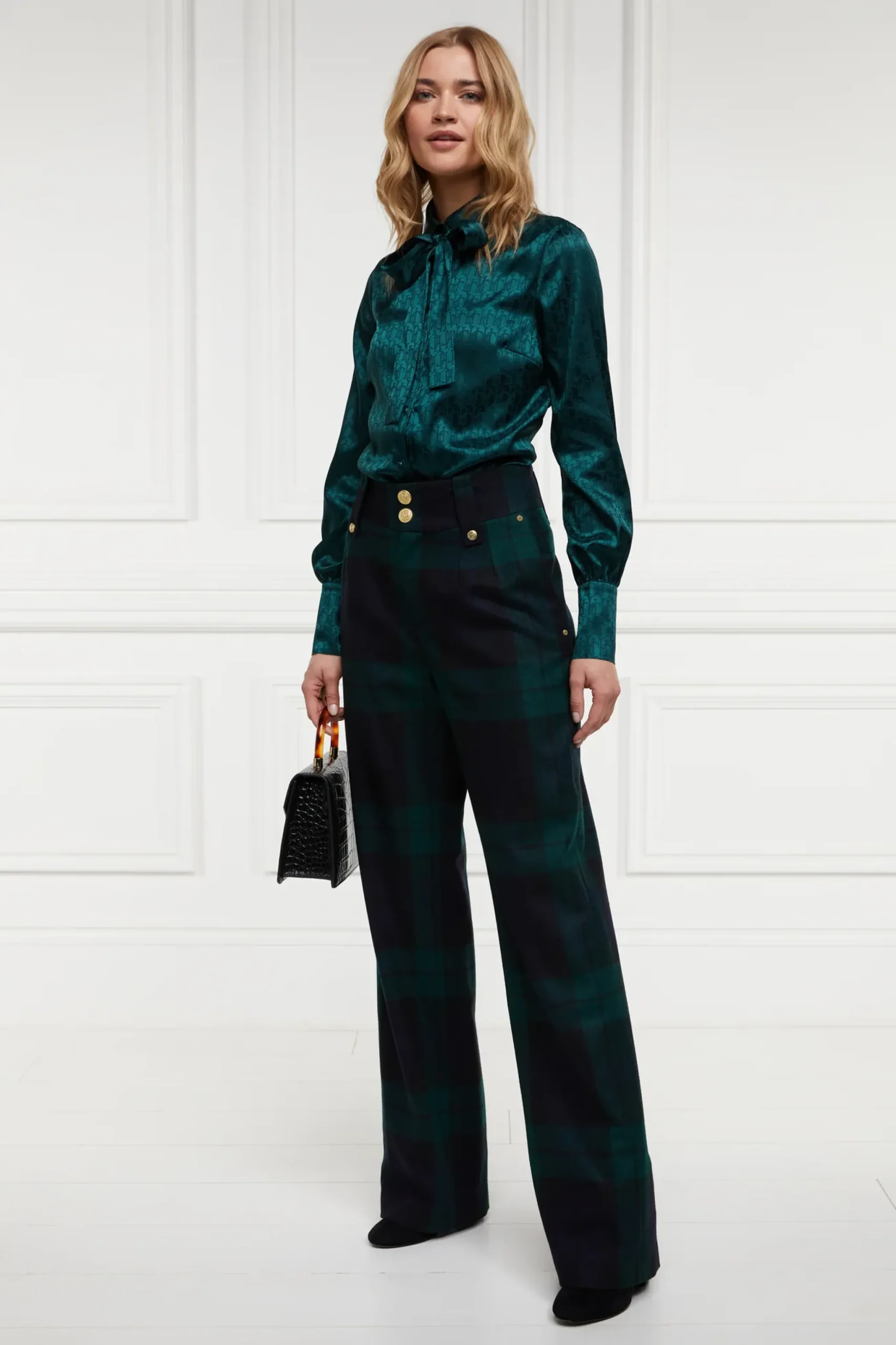 Holland Cooper High Waisted Straight Trouser Blackwatch Discount