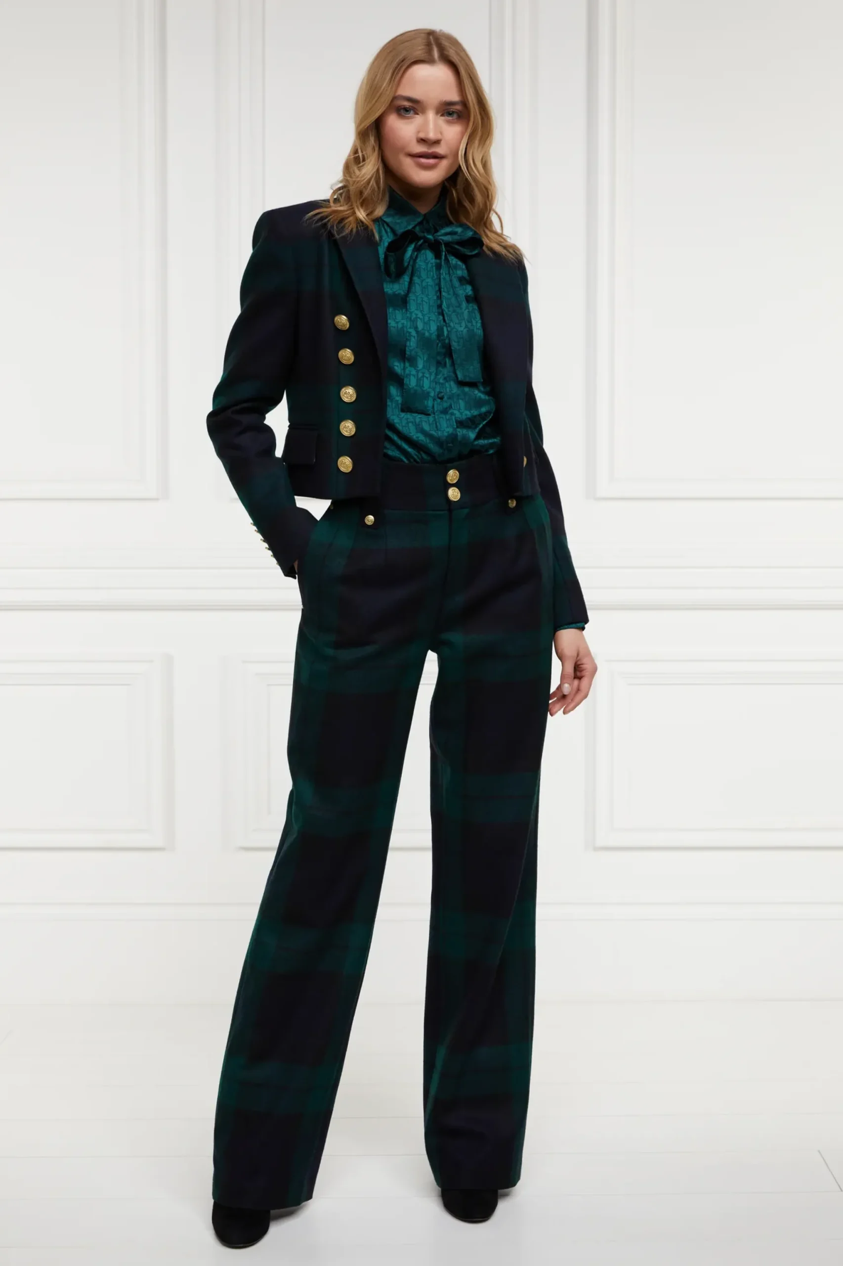 Holland Cooper High Waisted Straight Trouser Blackwatch Discount