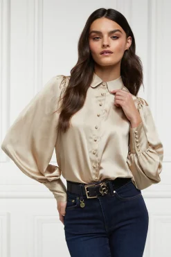 Holland Cooper Isla Satin Shirt Champagne New