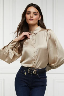 Holland Cooper Isla Satin Shirt Champagne New