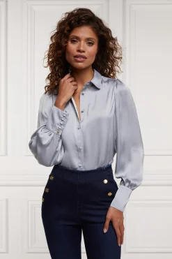 Holland Cooper Isla Satin Shirt Silver Grey