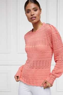Holland Cooper Kelsie Pointelle Knit Coral Discount
