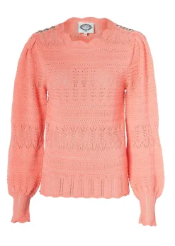Holland Cooper Kelsie Pointelle Knit Coral Discount
