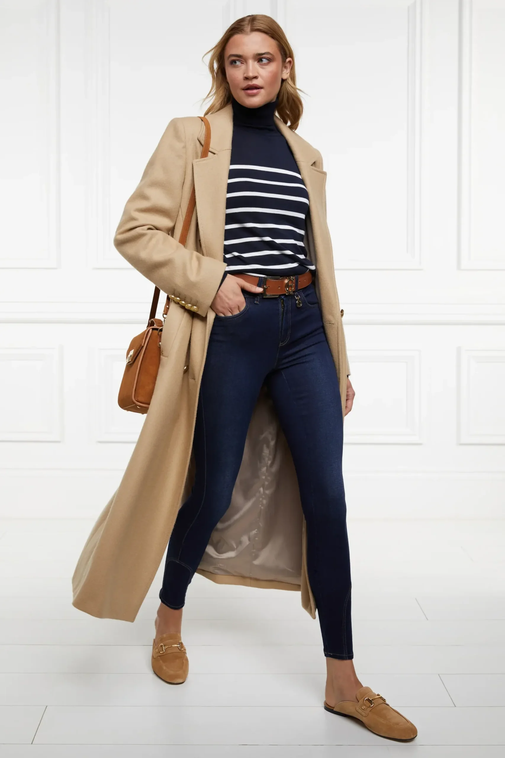 Holland Cooper Kelsie Roll Neck Knit Ink Navy Natural Stripe Hot