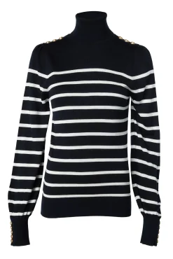 Holland Cooper Kelsie Roll Neck Knit Ink Navy Natural Stripe Hot