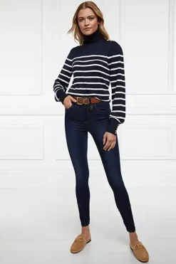 Holland Cooper Kelsie Roll Neck Knit Ink Navy Natural Stripe Hot