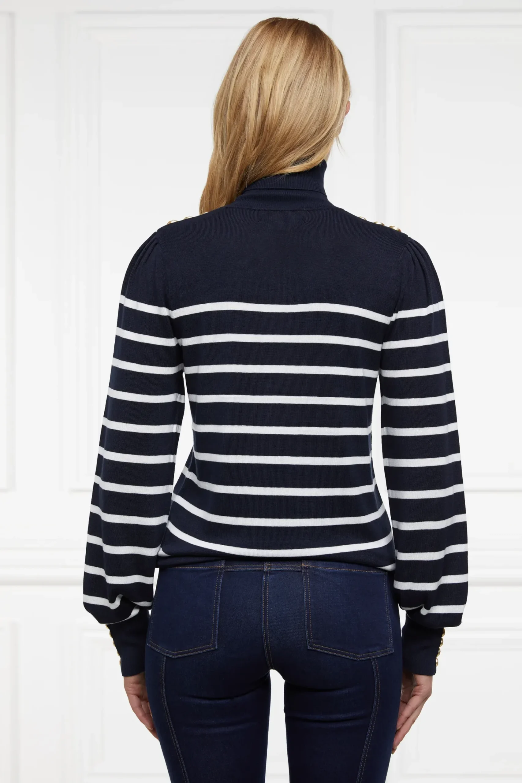 Holland Cooper Kelsie Roll Neck Knit Ink Navy Natural Stripe Hot