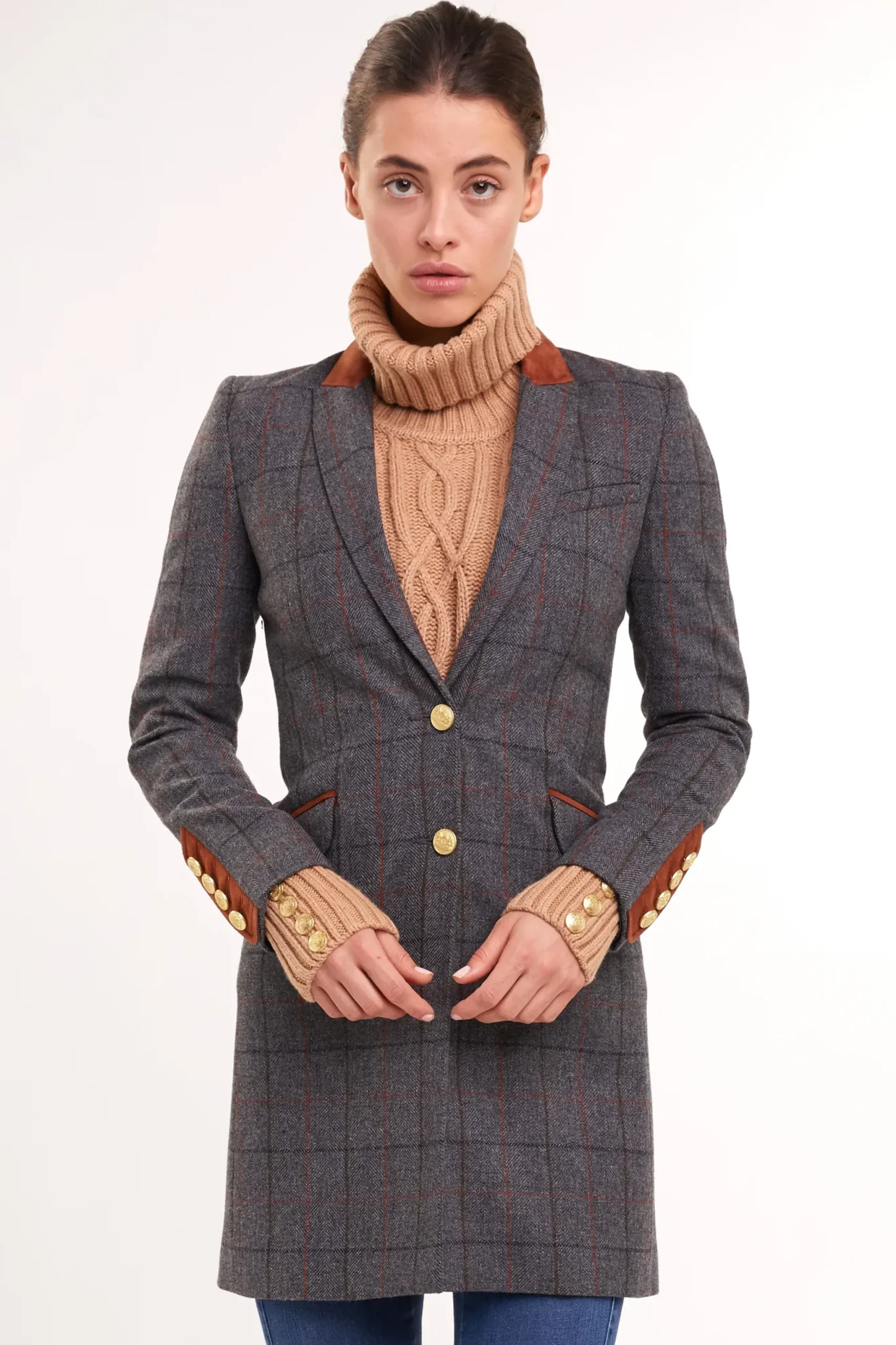 Holland Cooper Kempton Coat Mid Blue Check Hot