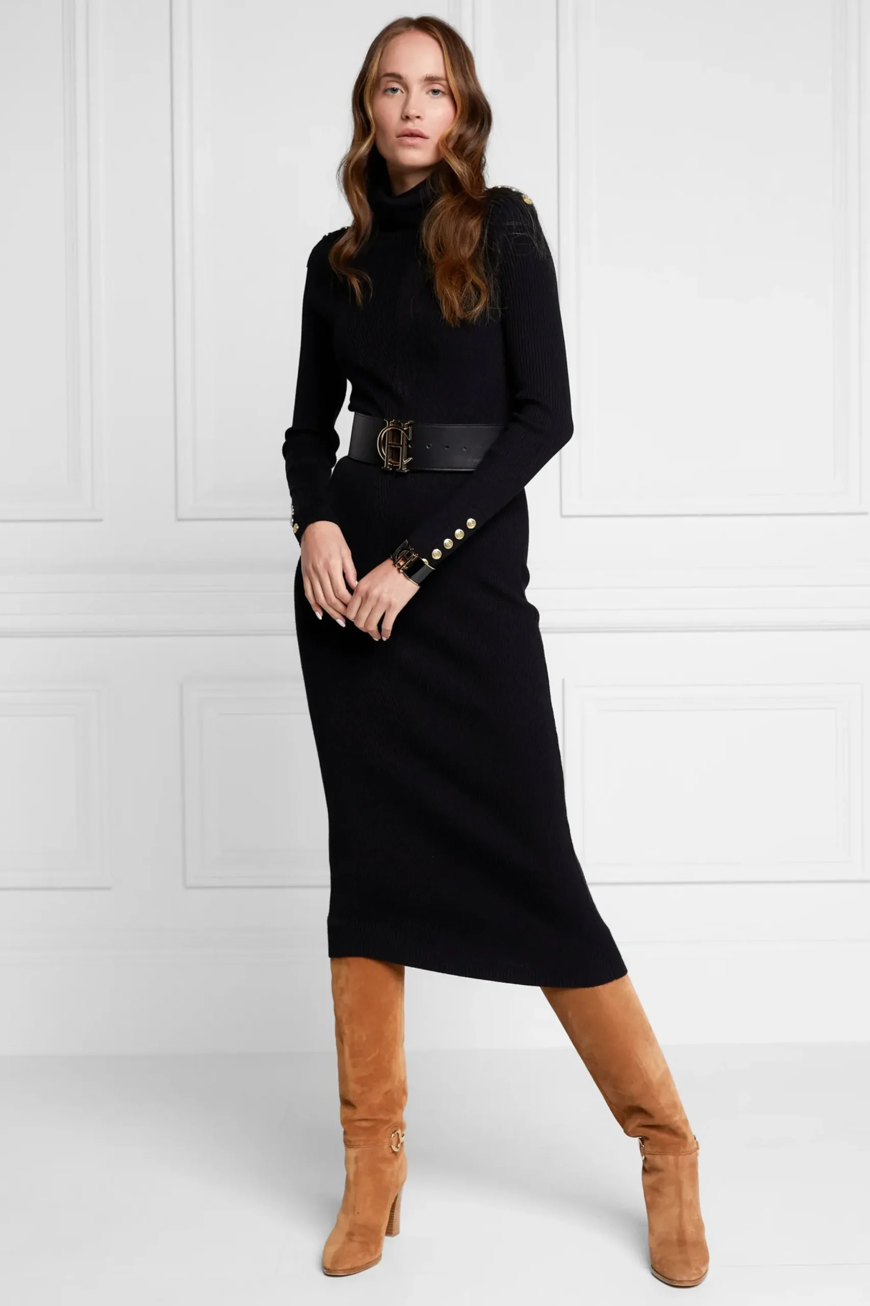 Holland Cooper Kensington Midi Jumper Dress Black New