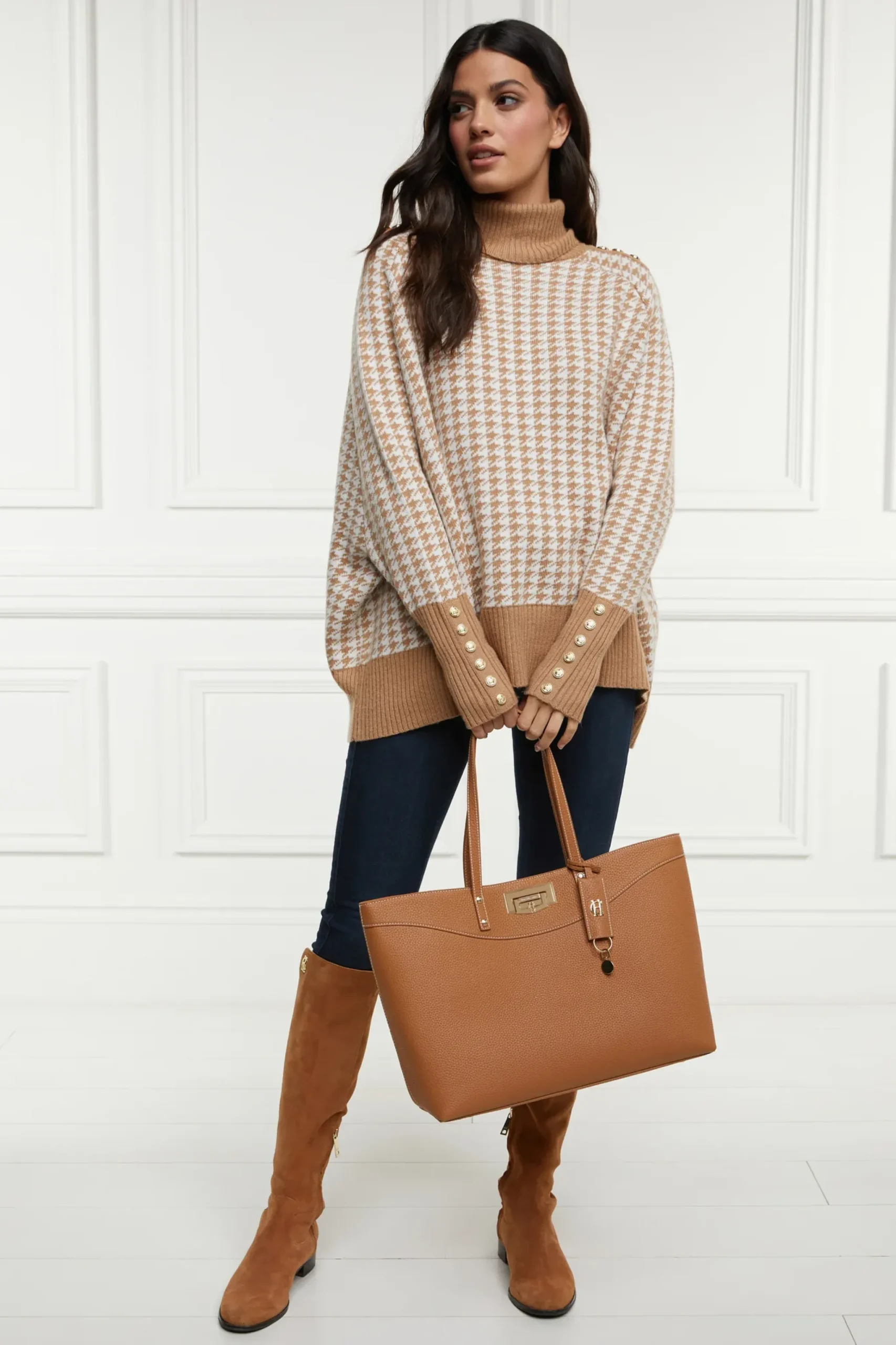 Holland Cooper Kingsbury Cape Knit Camel Houndstooth Online