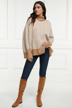 Holland Cooper Kingsbury Cape Knit Camel Houndstooth Online