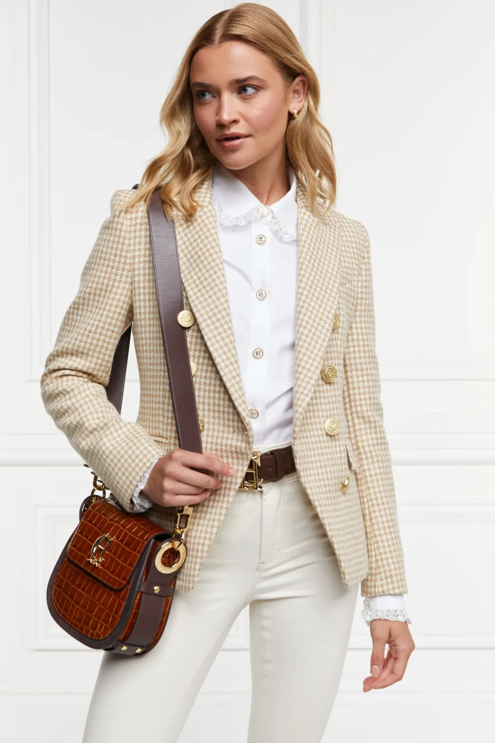 Holland Cooper Knightsbridge Blazer Camel Puppy Tooth Hot
