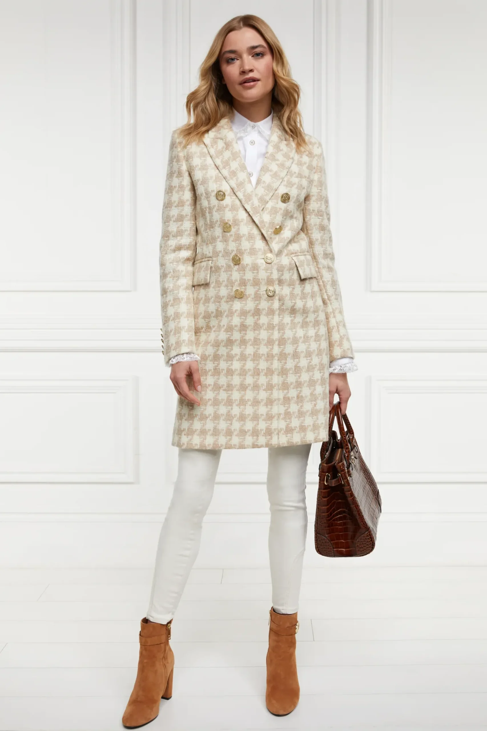 Holland Cooper Knightsbridge Coat Camel Houndstooth Sale