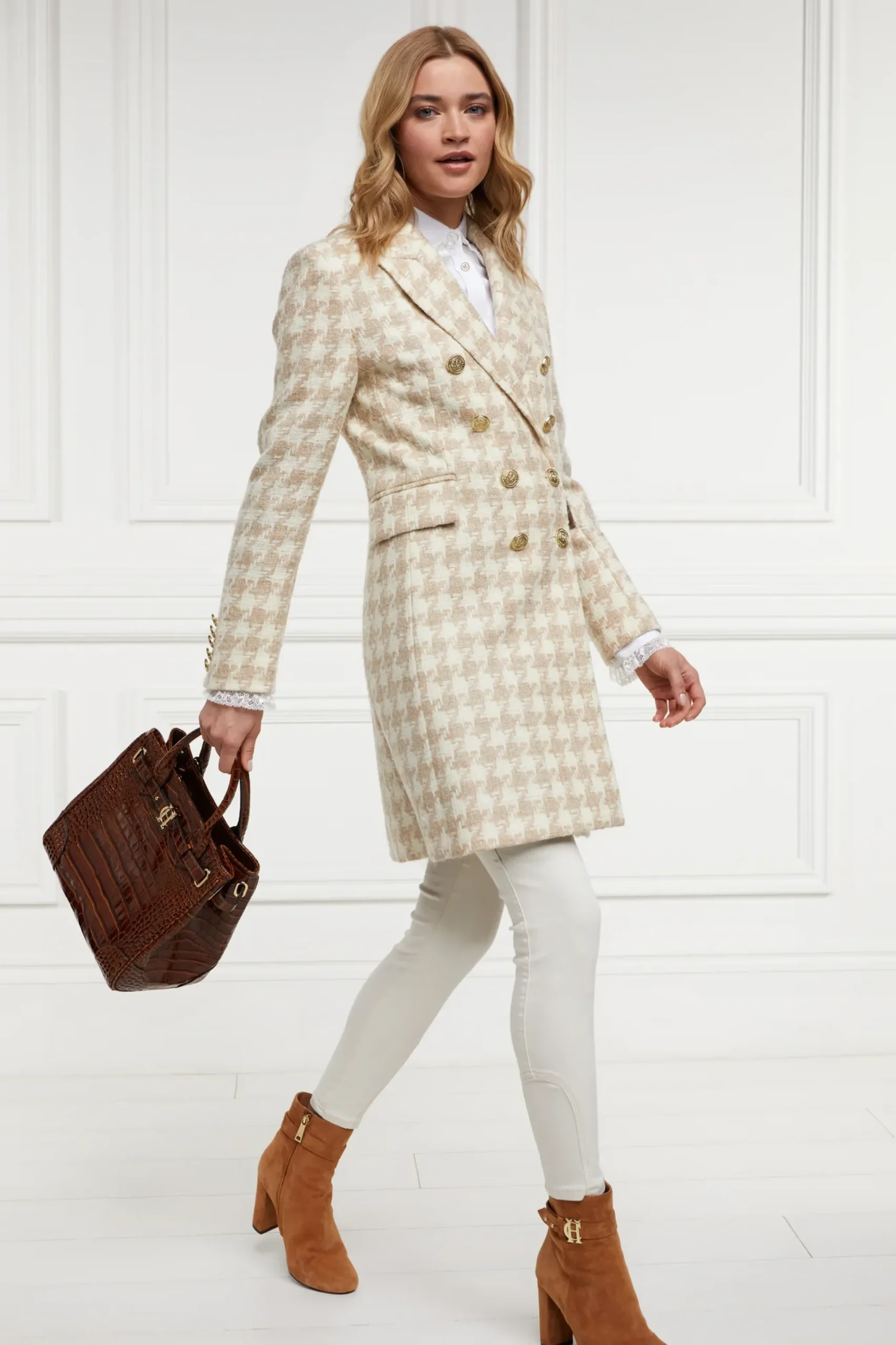 Holland Cooper Knightsbridge Coat Camel Houndstooth Sale