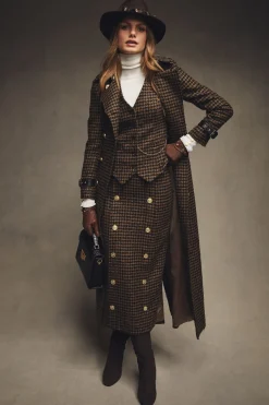 Holland Cooper Knightsbridge Maxi Skirt Chocolate Houndstooth