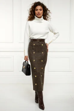 Holland Cooper Knightsbridge Maxi Skirt Chocolate Houndstooth