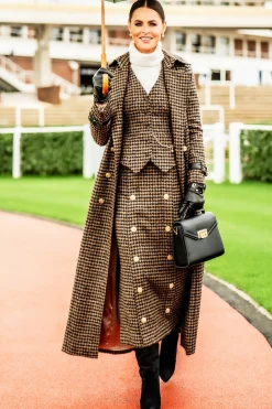Holland Cooper Knightsbridge Maxi Skirt Chocolate Houndstooth