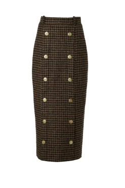 Holland Cooper Knightsbridge Maxi Skirt Chocolate Houndstooth
