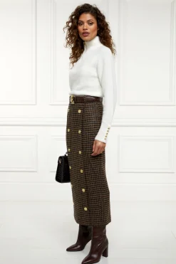 Holland Cooper Knightsbridge Maxi Skirt Chocolate Houndstooth