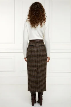 Holland Cooper Knightsbridge Maxi Skirt Chocolate Houndstooth