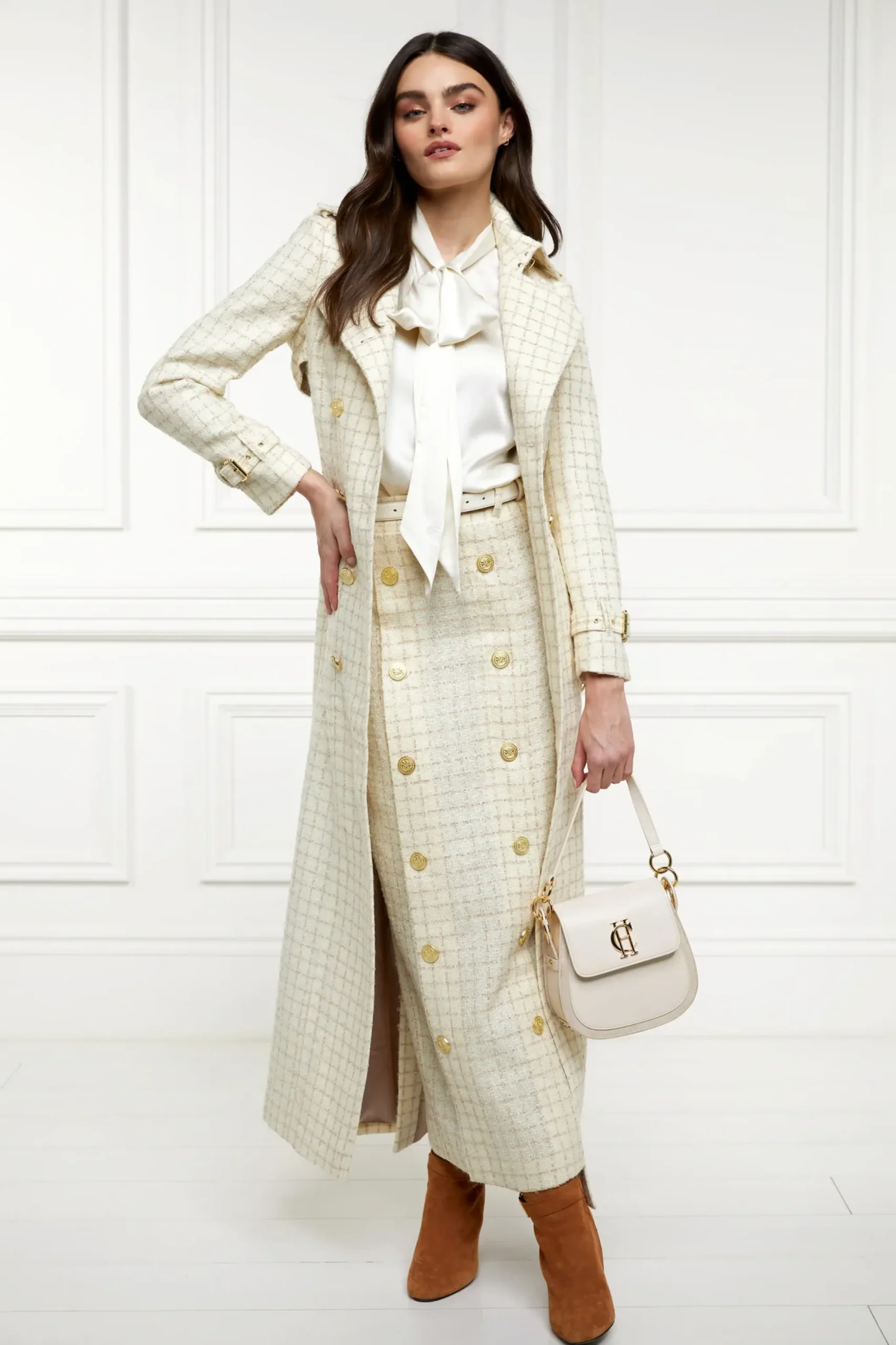 Holland Cooper Knightsbridge Maxi Skirt Ivory Sparkle Tweed