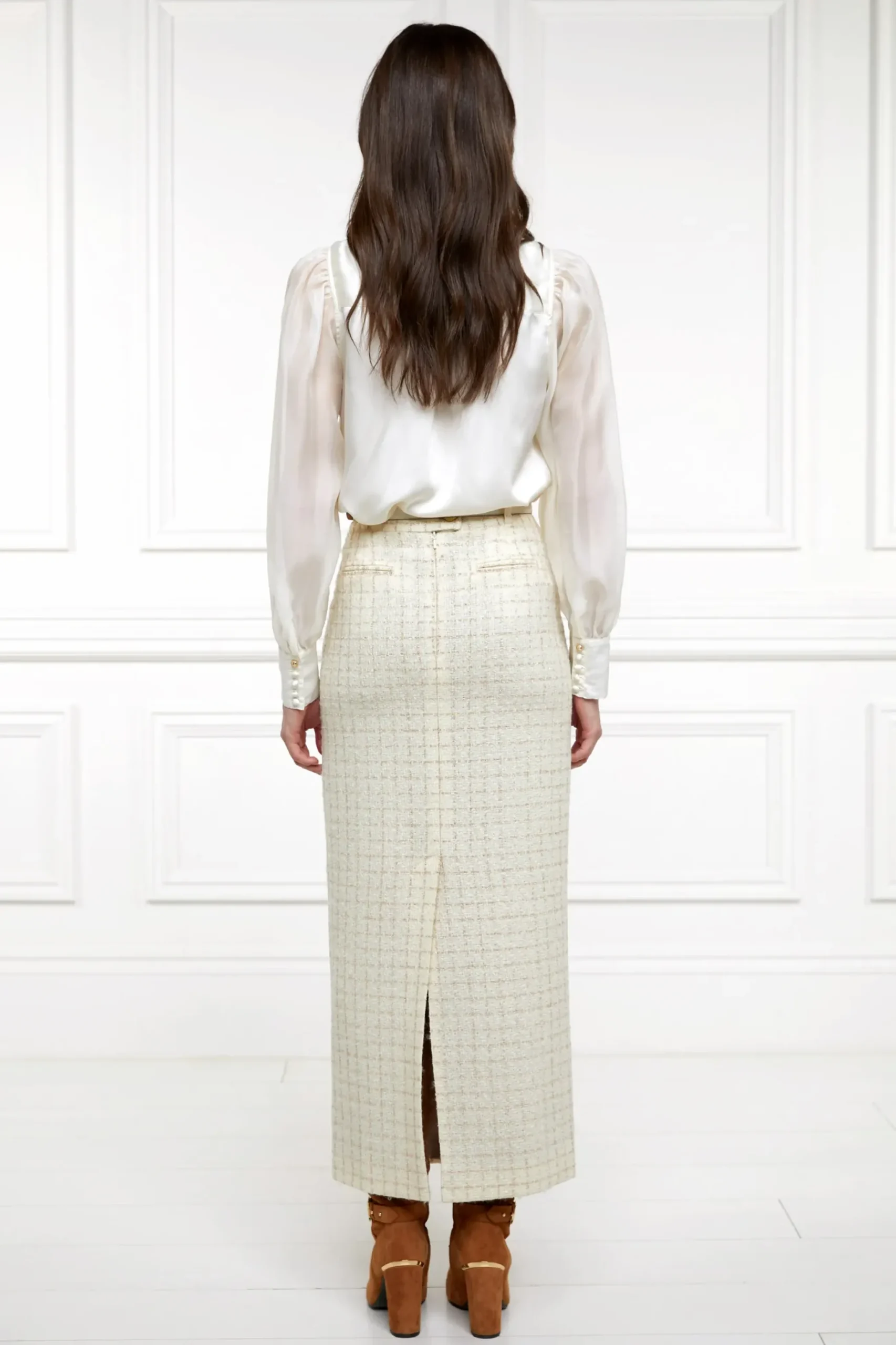 Holland Cooper Knightsbridge Maxi Skirt Ivory Sparkle Tweed